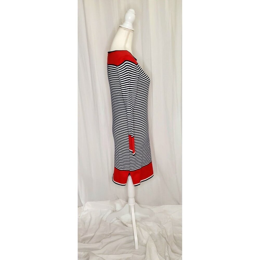 Anthropologie STS Sail to Sable Stipped Cotton Dress Sz XS Black & With w/ Red - Picture 2 of 12